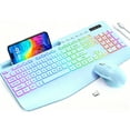 thumbnail image 1 of Wireless Keyboard and Mouse Combo with 9 Backlit, Wrist Rest & Phone Holder, Sky Blue, 1 of 8