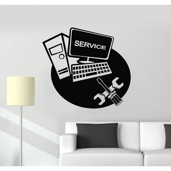 Computer Laptop Service Repair Stickers Sign Door Window Decals Business Shop Logo Wall Sticker Removable Modern Poster 62x57cm