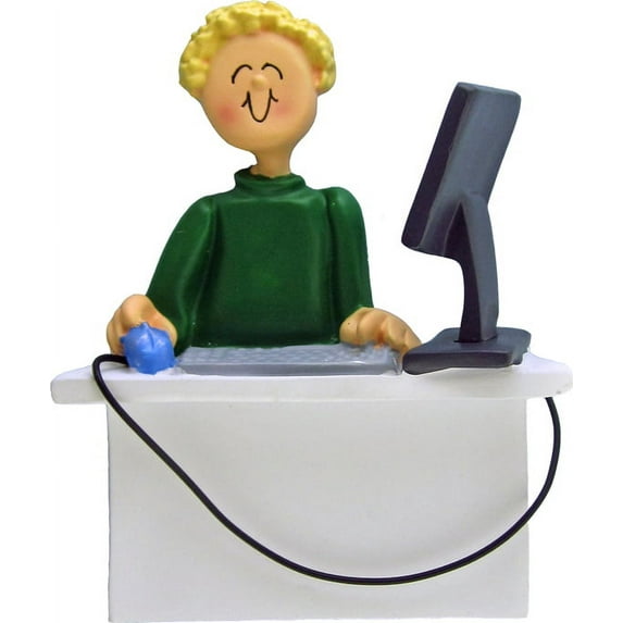 Computer Male Blonde Personalized Christmas Ornament DO-IT-YOURSELF