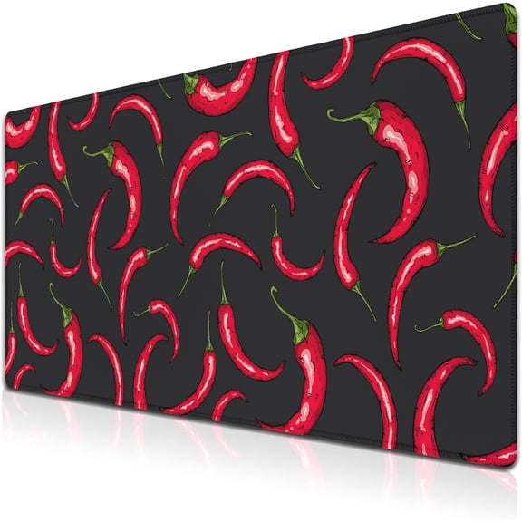 Computer Mats Black Full Desk Big Mouse Pad, Extra Large Mouse Pads, Desk Mat Non-Slip Rubber Base Waterproof with Stitched Edges, 35.4" X 15.7" for Work/Game/Office - Red Chili
