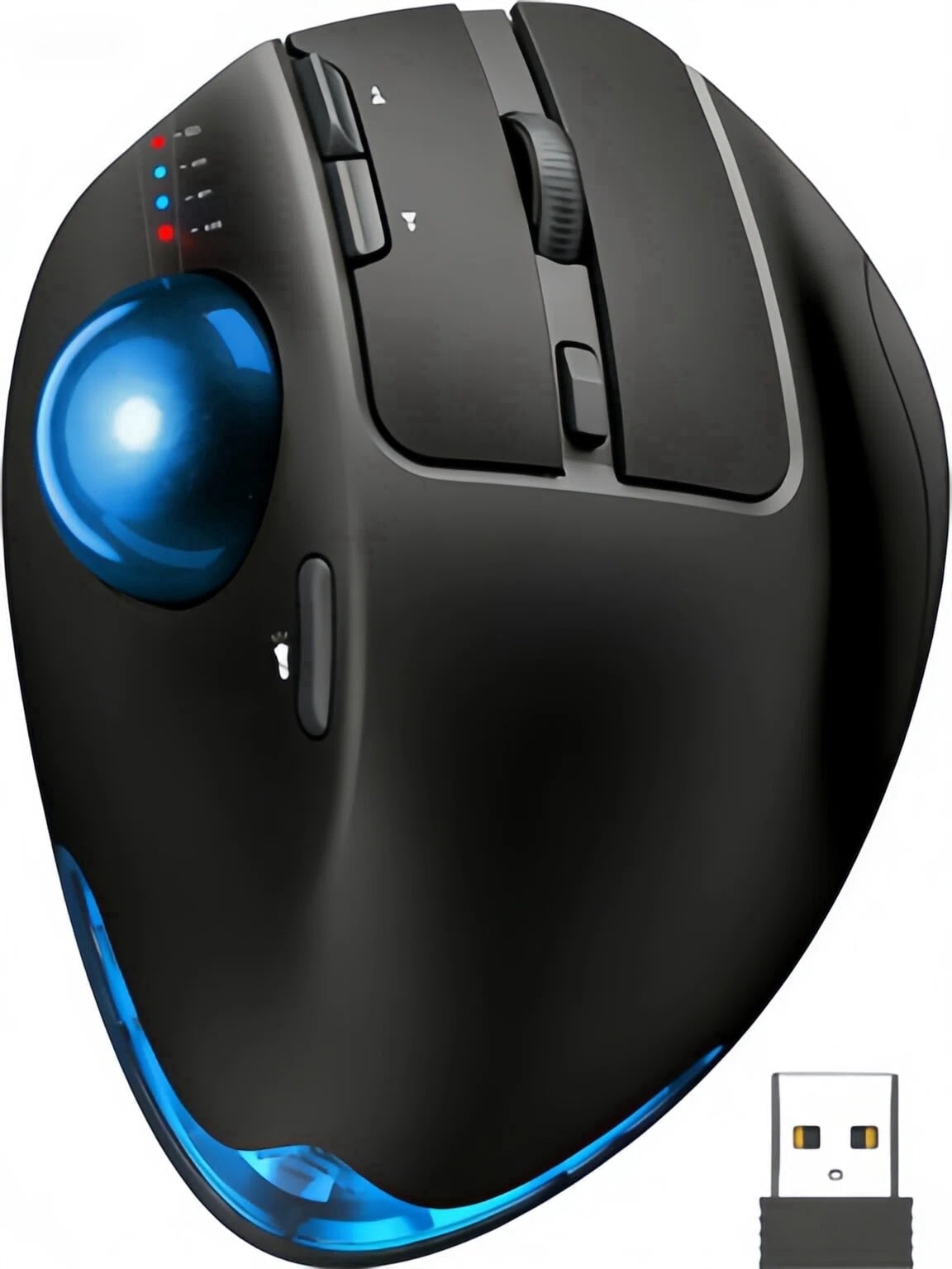 Ergonomic Wireless Trackball Mouse, Adjustable Angle, Thumb Control, Quiet Click, Rechargeable, Multi-Device Bluetooth & USB, for Windows Mac-Blue Ball