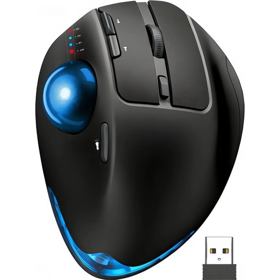 Ergonomic Wireless Trackball Mouse, Adjustable Angle, Thumb Control, Quiet Click, Rechargeable, Multi-Device Bluetooth & USB, for Windows Mac-Blue Ball