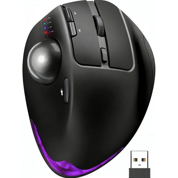 Ergonomic Wireless Trackball Mouse, Adjustable Angle, Thumb Control, Quiet Click, Rechargeable, Multi-Device Bluetooth & USB, for Windows Mac-Black Ball