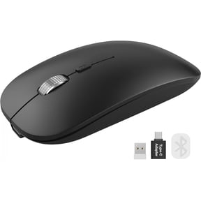 Bluetooth Wireless Mouse for MacBook, iPad, Laptop, Tri-Mode Rechargeable Silent Slim Computer Mouse for 3 Devices with USB & USB-C,Black