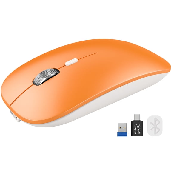 Bluetooth Wireless Mouse for MacBook, iPad, Laptop, Tri-Mode Rechargeable Silent Slim Computer Mouse for 3 Devices with USB & USB-C,Orange