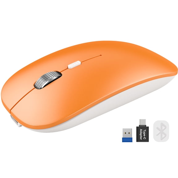 Bluetooth Wireless Mouse for MacBook, iPad, Laptop, Tri-Mode Rechargeable Silent Slim Computer Mouse for 3 Devices with USB & USB-COrange