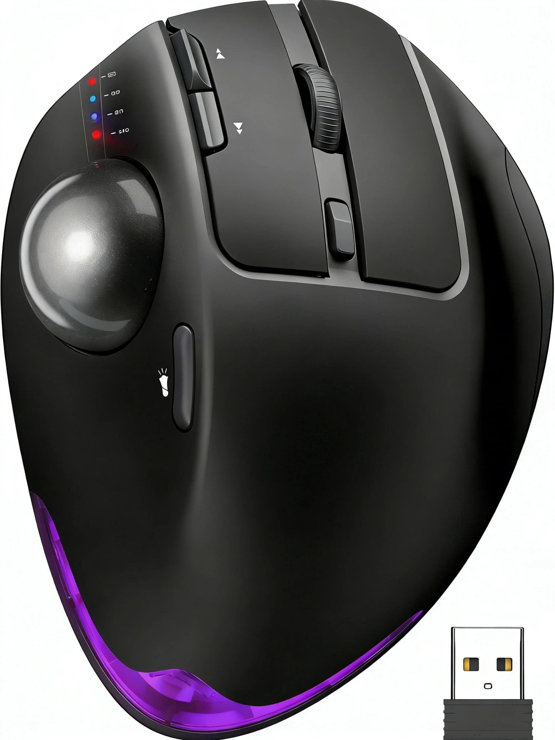 Ergonomic Wireless Trackball Mouse, Adjustable Angle, Thumb Control, Quiet Click, Rechargeable, Multi-Device Bluetooth & USB, for Windows Mac-Black Ball