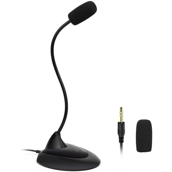 Computer Microphone 3.5mm Desktop PC Microphones with 360 Gooseneck, Omnidirectional Mic for Plug & Play
