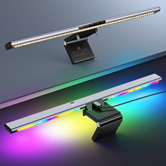 Computer Monitor Light Bar with Backlight for Home Office, Eye-Caring USB LED Reading Lamp, Dimmable Screen Monitor Lamp, Smart Motion Se or, Touch Control, CRI 95+, No Screen Glare for (RGB)