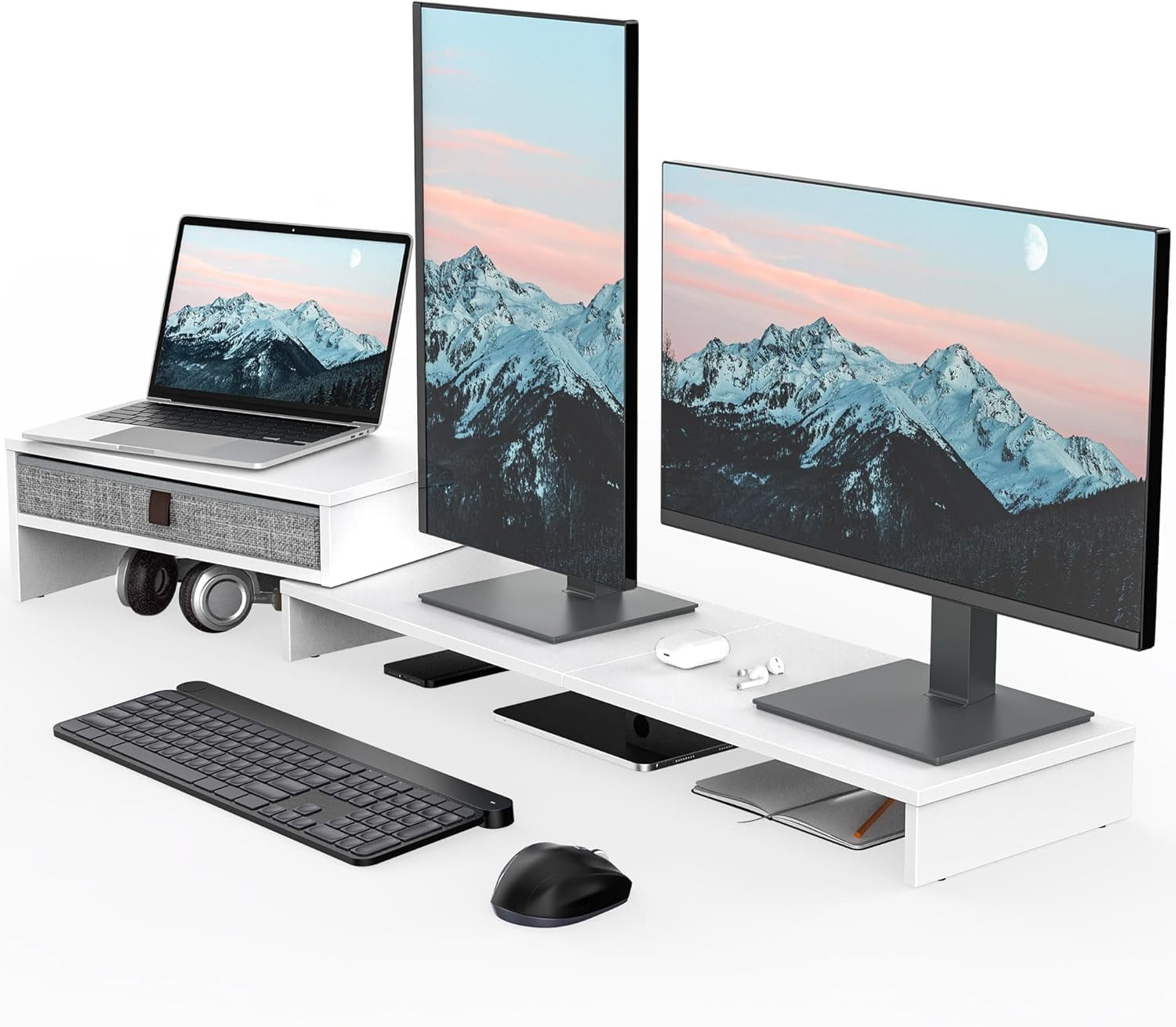 Computer Monitor Riser Stand with Drawer for 2 or 3 Monitors ...