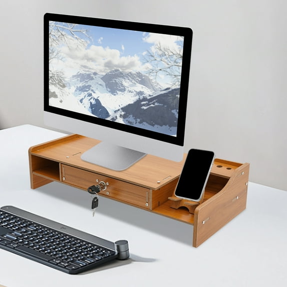 Computer Monitor Stand, Computer Rack with Lockable Drawer, Monitor Stand