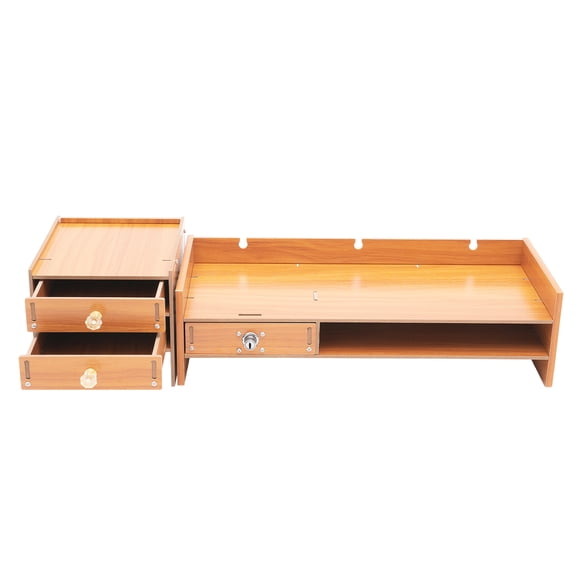 Computer Monitor Stand with Drawers, MDF Monitor Riser Computer Rack with Lockable Drawer & Phone Holder, Ergonomic Desk Organizer for Home Office, 5kg Load Capacity