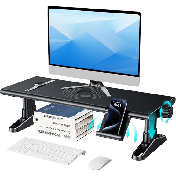 Computer Monitor Stand Riser for Desk,4.4-5.7 Inches Freely Height Adjustable with Cellphone Holder,Multi-Purpose Desktop Organizer Monitor Stands Riser for Computer,Laptop,Printer,TV