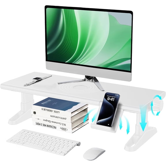 Computer Monitor Stand Riser for Desk,4.4-5.7 Inches Freely Height Adjustable with Cellphone Holder,Multi-Purpose Desktop Organizer Monitor Stands Riser for Computer,Laptop,Printer,TV