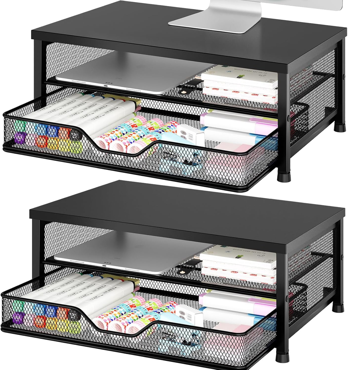Computer Monitor Stand Riser, Desk Organizer with Drawer, Printer ...
