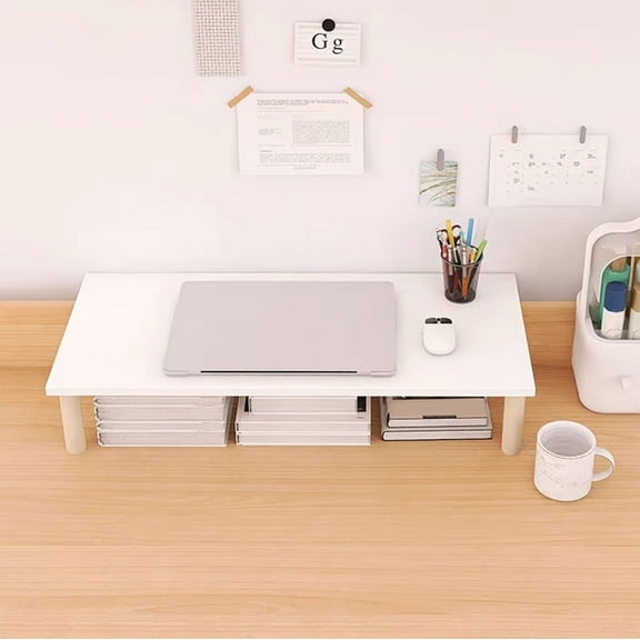 Computer Monitor Stand Riser, Ergonomic Desktop Organizer for Home Office, Sturdy Wooden Desk Shelf with Underneath Storage