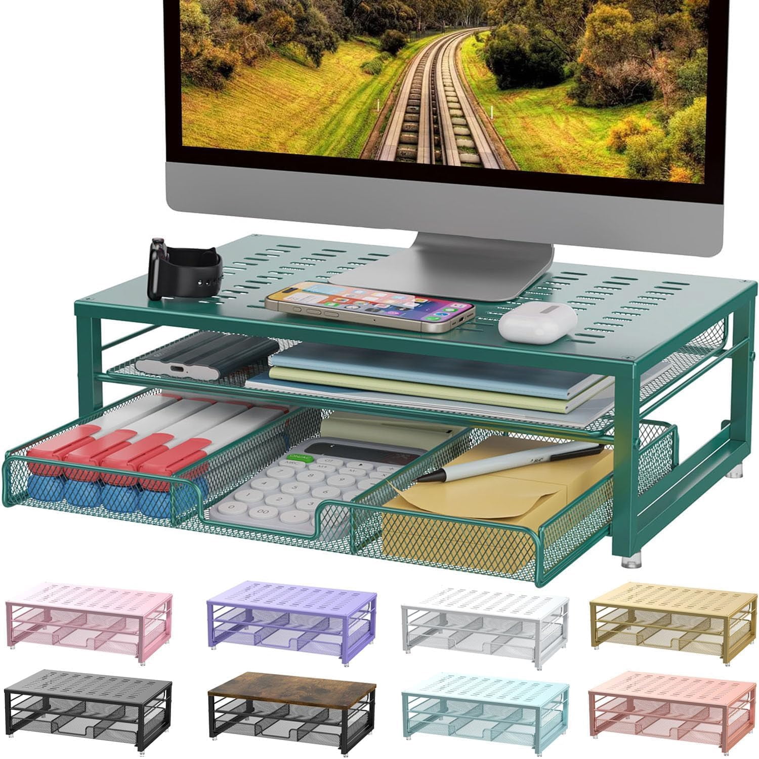 Computer Monitor Stand Riser, office organizer with Drawer, Office ...