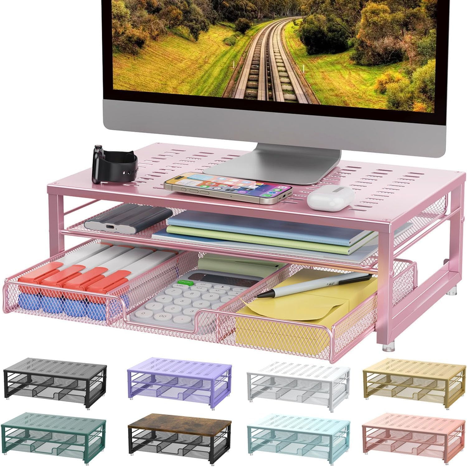 Computer Monitor Stand Riser, office organizer with Drawer, Office ...
