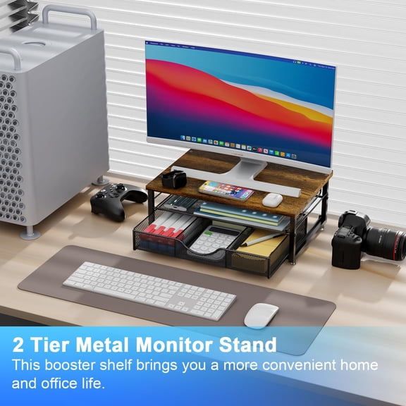 Computer Monitor Stand Riser, office organizer with Drawer, Office Organizers Storage for Classroom Office Supplies (Pink)