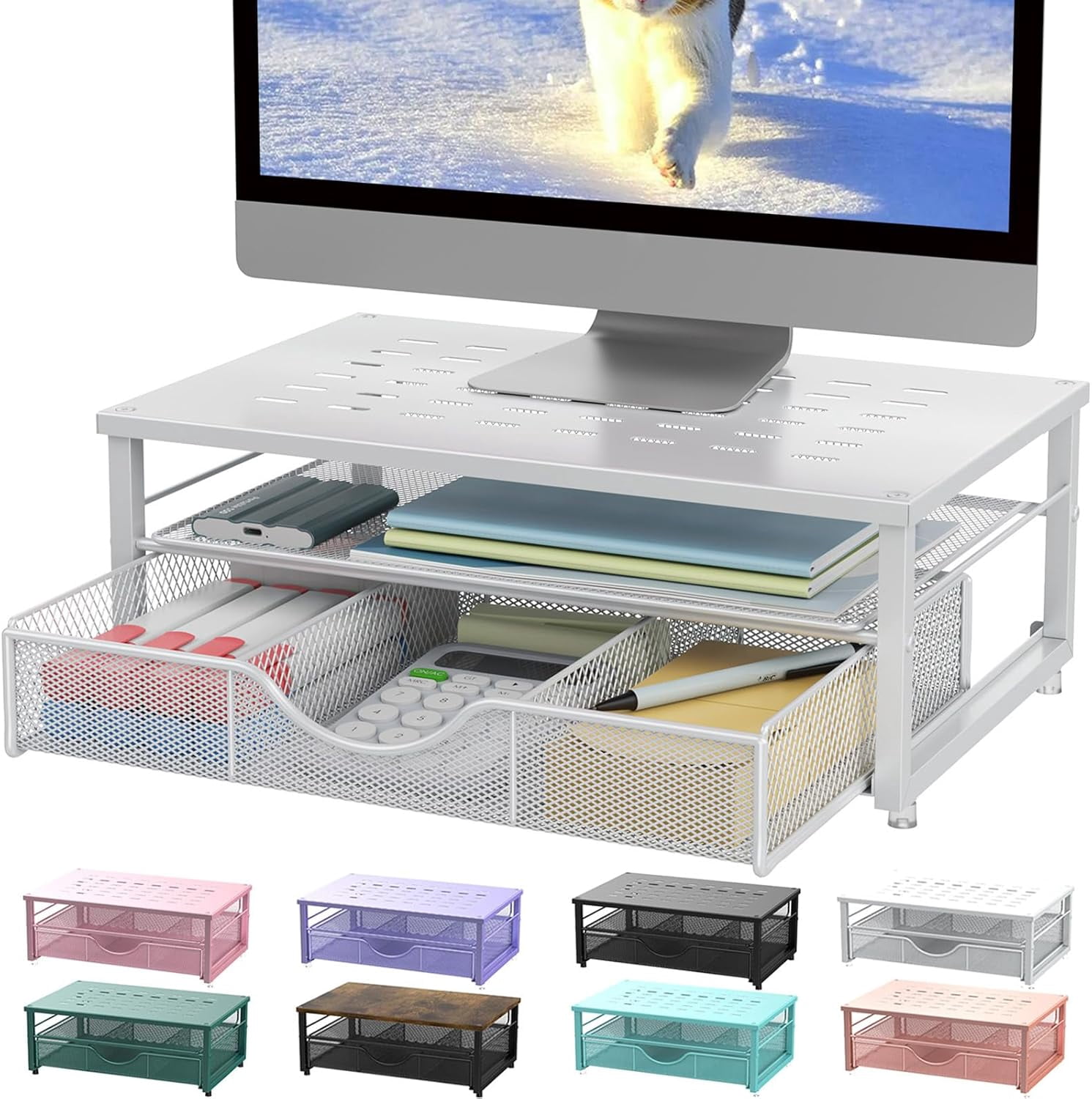 Computer Lab Organizers Computer Monitor Stand Riser, office organizer with Drawer, Office ...