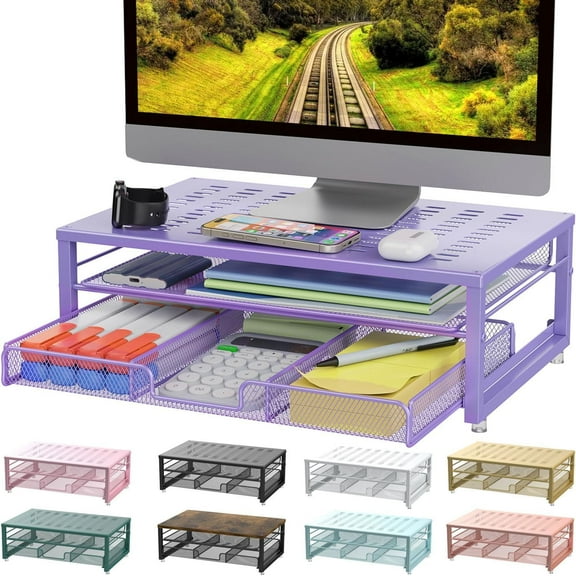 Computer Monitor Stand Riser, Desk Organizers and Accessories with Drawer, Office Desk Accessories & Workspace Desktop Organizers Storage for Classroom Office Supplies (Black)