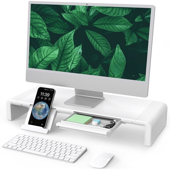 Computer Monitor Stand for Desk, Adjustable Foldable Monitor Riser with Storage Drawer & Tablet Phone Holder for Office Home Laptop Desktop