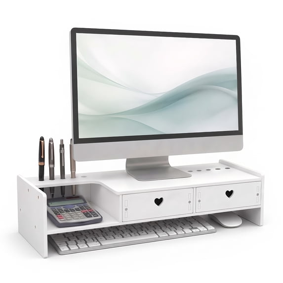Table Rack Computer Computer Monitor Stand with Drawer and Storage, Desktop Organizer Shelf ...