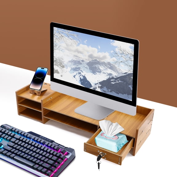 Computer Monitor Stand with Storage 5mm MDF, Lockable Drawer, Ergonomic Design, Space-Saving Office Organizer for Home & Work