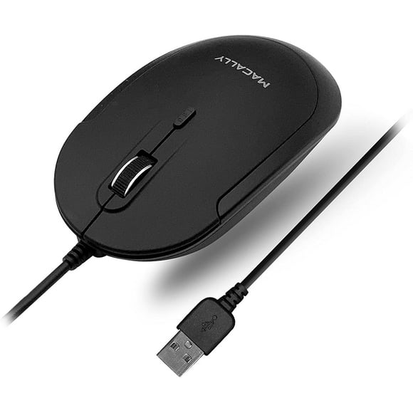 Computer Mouse Wired, Macally Silent USB Mouse - Slim & Compact USB Mouse for Apple Mac or Windows PC Laptop/Desktop - Designed with Optical Sensor & DPI Switch - Simple - Black