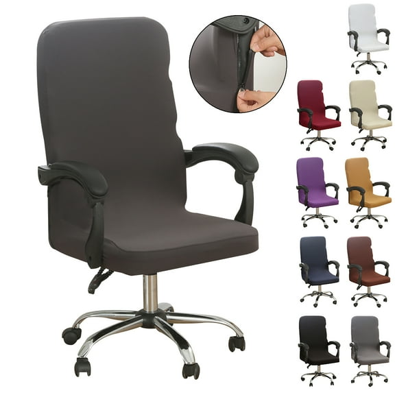Computer Office Chair Cover with Zipper Spandex Stretch Polyester Desk Task Seat Covers Stretch Rotating Chair Slipcover Chair Décor