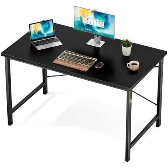 Computer Office Desk 48 Inch Student Study Writing Work with Metal Frame Wood Tabletop Modern Simple PC Home Bedroom Table - Basic Black