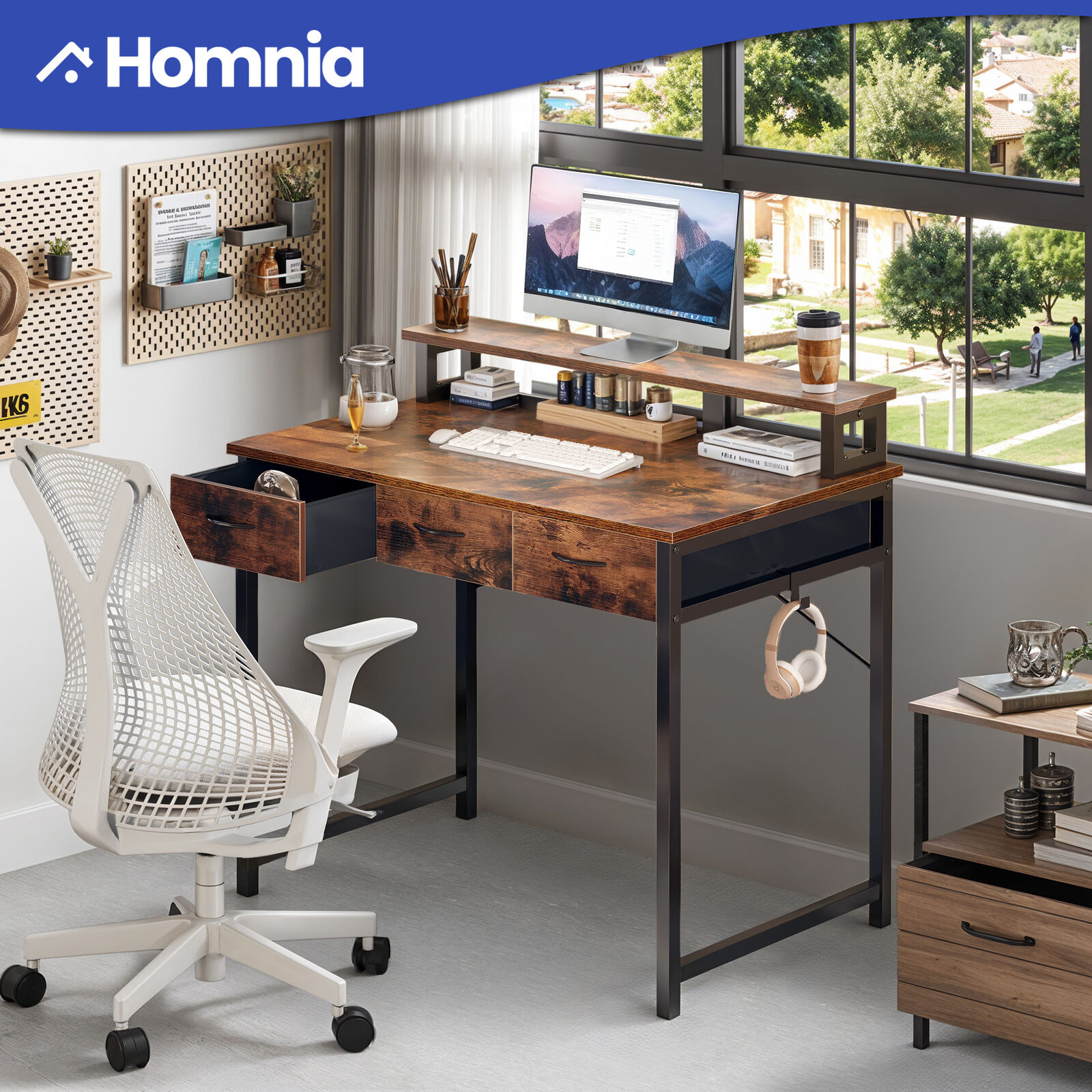 Computer Office Desk Home Study Table Small Spaces W/ Monitor Stand ...
