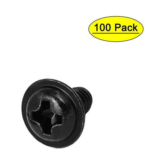 Computer PC Case  Washer Motherboard Screw Black PWM3 x 5mm 100pcs