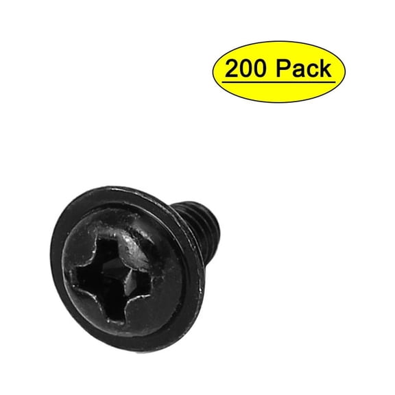 Computer PC Case  Washer Motherboard Screw Black PWM3 x 5mm 200pcs