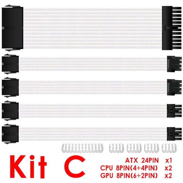 Computer PC Flexible 18AWG Power Supply PSU Sleeved Extension Cable ...