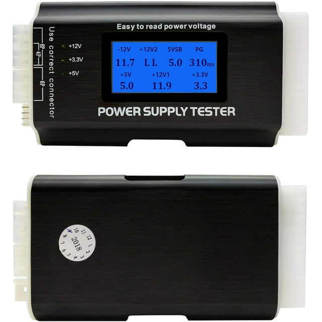 Computer PC Power Supply Tester, ATX/ITX/IDE/HDD/SATA/BYI Connectors Power Supply Tester, 1.8'' LCD Screen (Aluminum Alloy Enclosure)