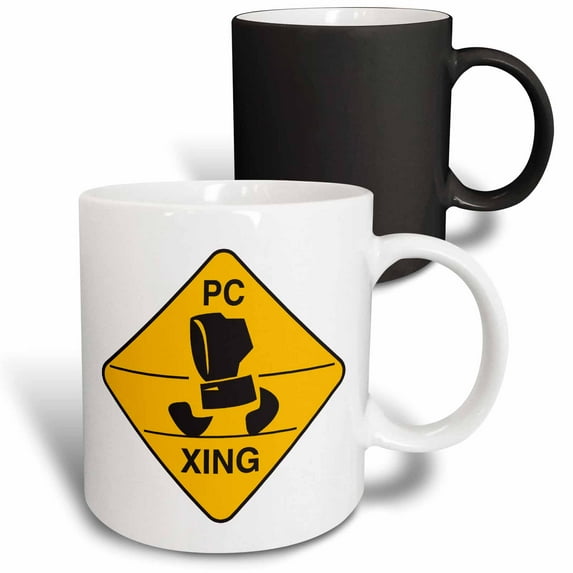 3drose, Computer Pc Xing Crossing Funny Geek Sign Design, 11oz Magic Transforming Mug