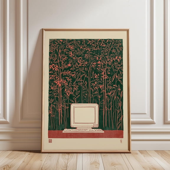 Computer Poster Japanese Minimal Line Art Print