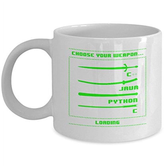 Computer Programmer 11 oz Coffee Mug - Choose Your Weapon Java Python White Ceramic Gift
