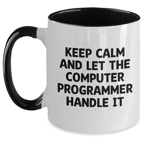 Computer Programmer Gifts for Him, Keep Calm And Let The Computer Programmer Handle It, Two Tone Coffee Mug, Christmas Unique Gifts from Men, Gifts for Computer Programmer