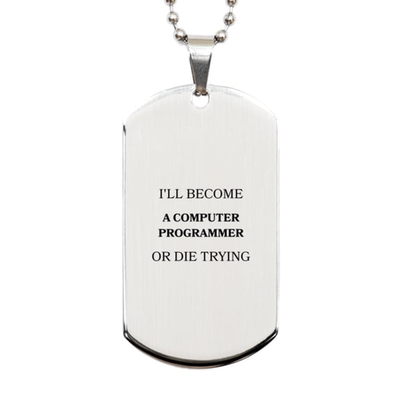 Computer Programmer Inspirational Engraved Silver Dog Tag for Graduation and Christmas Gifts