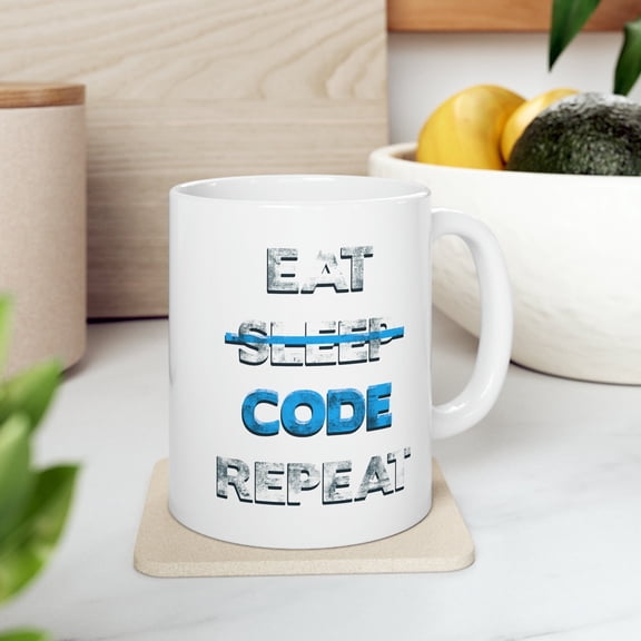 Computer Programmer 11 oz Coffee Mug - Eat Sleep Code Repeat White Ceramic Gift
