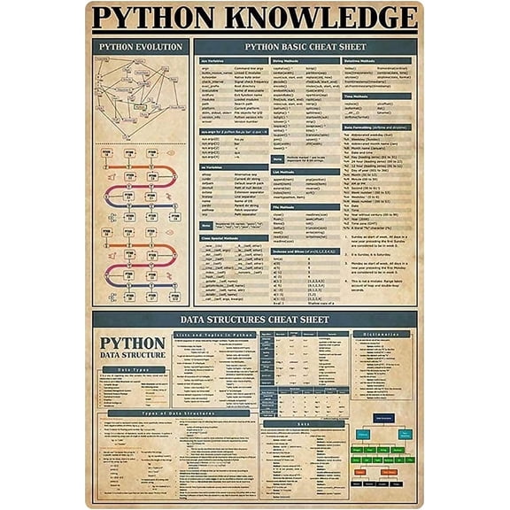 Computer Programming Languages Guide Metal Tin Signs Python Knowledge Posters Office Retro Educational Plaques Home Room Classroom Wall Dcor 8x12 inches