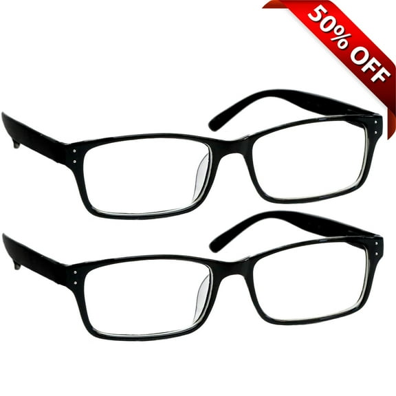 Computer Reading Glasses +4.00 | 2 Pack of Readers for Men and Women | 2 Black