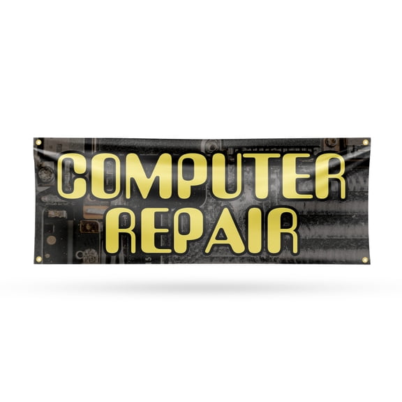 Computer Repair Banner Sign 18 Inch x 48 Inch | 13 oz Vinyl with Metal Grommets | Heavy-Duty Single-Sided Outdoor Durable Printed High-Quality Weatherproof | Made in the USA