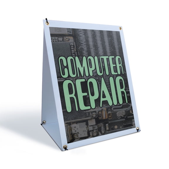Computer Repair Sidewalk Sign 18 Inch x 24 Inch A-Frame Images On Both Sides | PC and Laptop Fixes, Virus Removal, Technical Services | Made in USA
