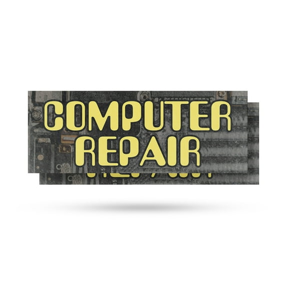 Computer Repair Vinyl Decal 2 Pack of 12 Inch x 5 Inch Weatherproof Heavy-Duty Adhesive Backing | PC and Laptop Fixes, Virus Removal, Technical Services | Made in USA