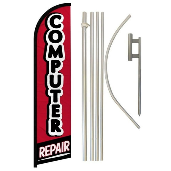 Computer Repair Windless Banner Flag & Pole Kit