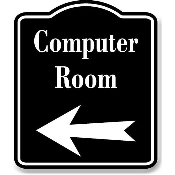 Computer Room Left Arrow BLACK Aluminum Composite Sign, 8.5"x10"