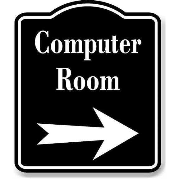 Computer Room Right Arrow BLACK Aluminum Composite Sign, 8.5"x10"